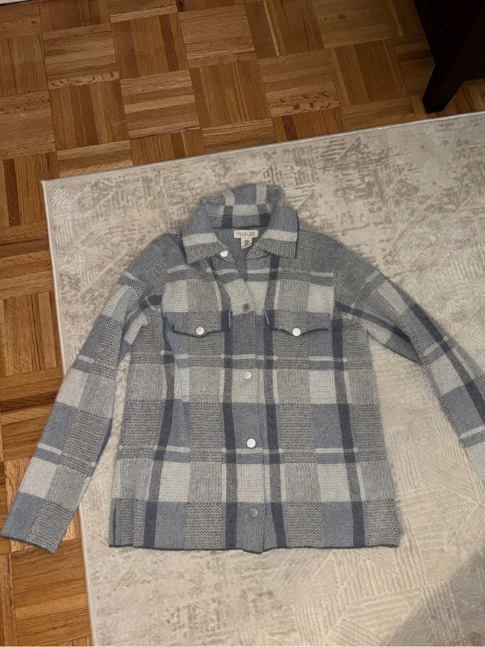Rachel Zoe Light Blue and Gray Plaid Button-Up Shacket